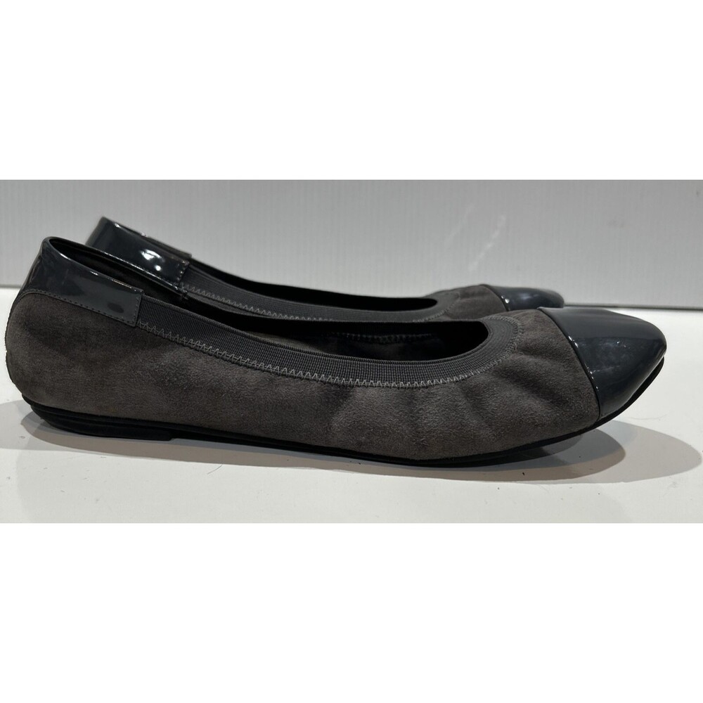Vionic Women's 10 Neva Ballet Flats Gray Suede Cap Toe Slip On Comfort Shoes